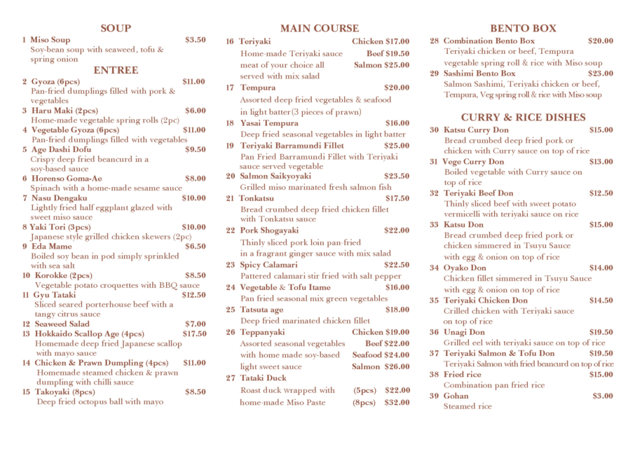 Tataki Take-away Menu – TATAKI