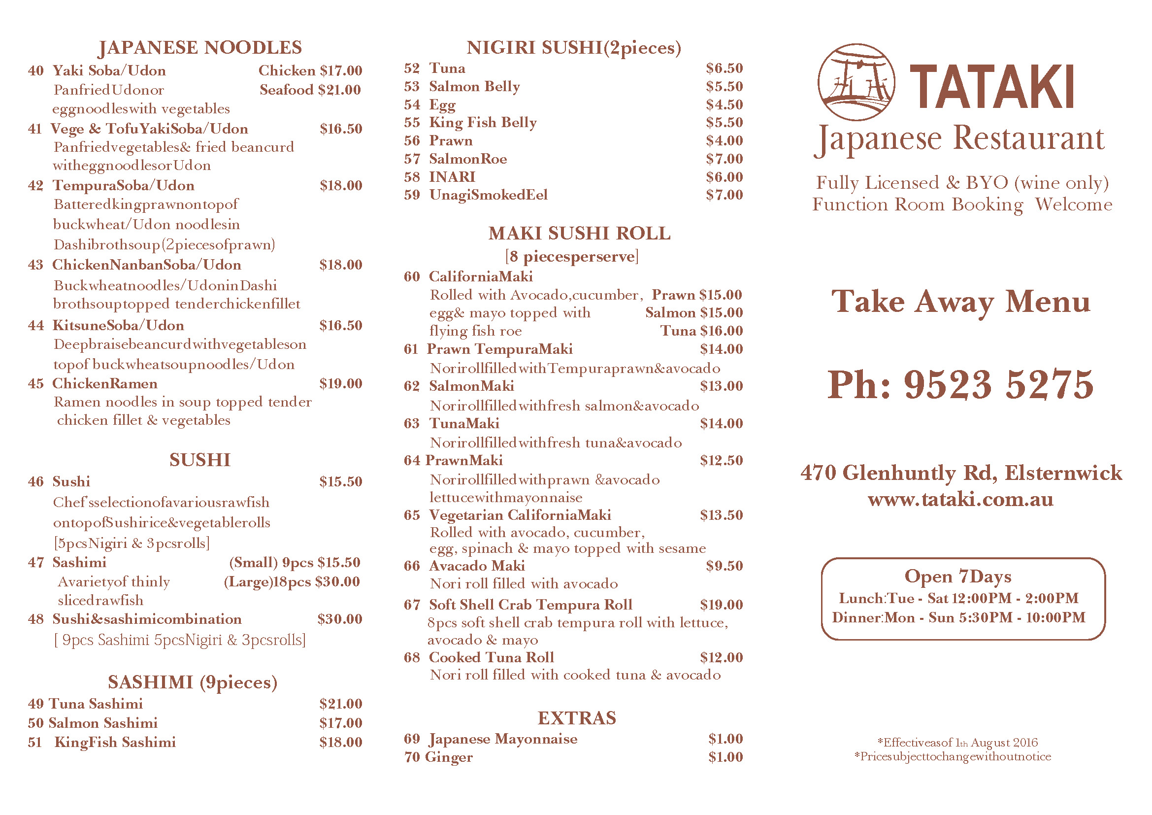 Tataki Take-away Menu – TATAKI